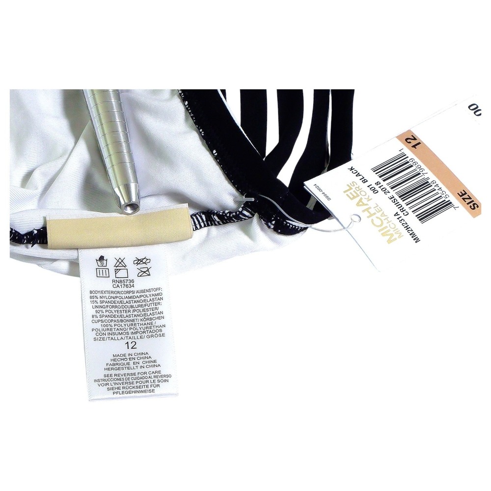 Michael Kors Swimsuit Womens 12 One Piece Halter Monokini Stripe Black White - Picture 11 of 12